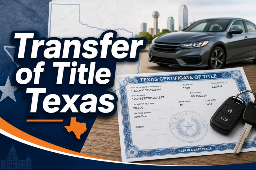 Transfer of Title Texas vehicle title document and car keys